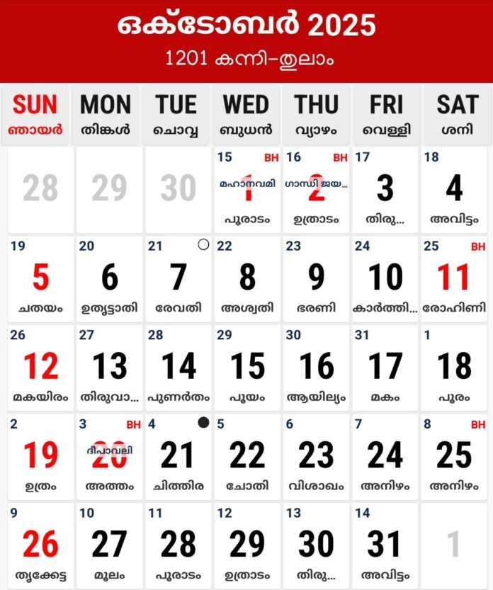 Malayalam Calendar 2025 മലയാളം കലണ്ടർ Pdf