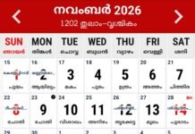 November 2026 Malayalam Calendar | മലയാളം കലണ്ടർ