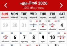 April 2026 Malayalam Calendar | മലയാളം കലണ്ടർ |