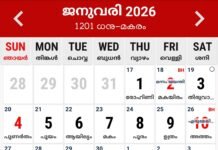 January Malayalam Calendar 2026 | മലയാളം കലണ്ടർ january malayalam calendar